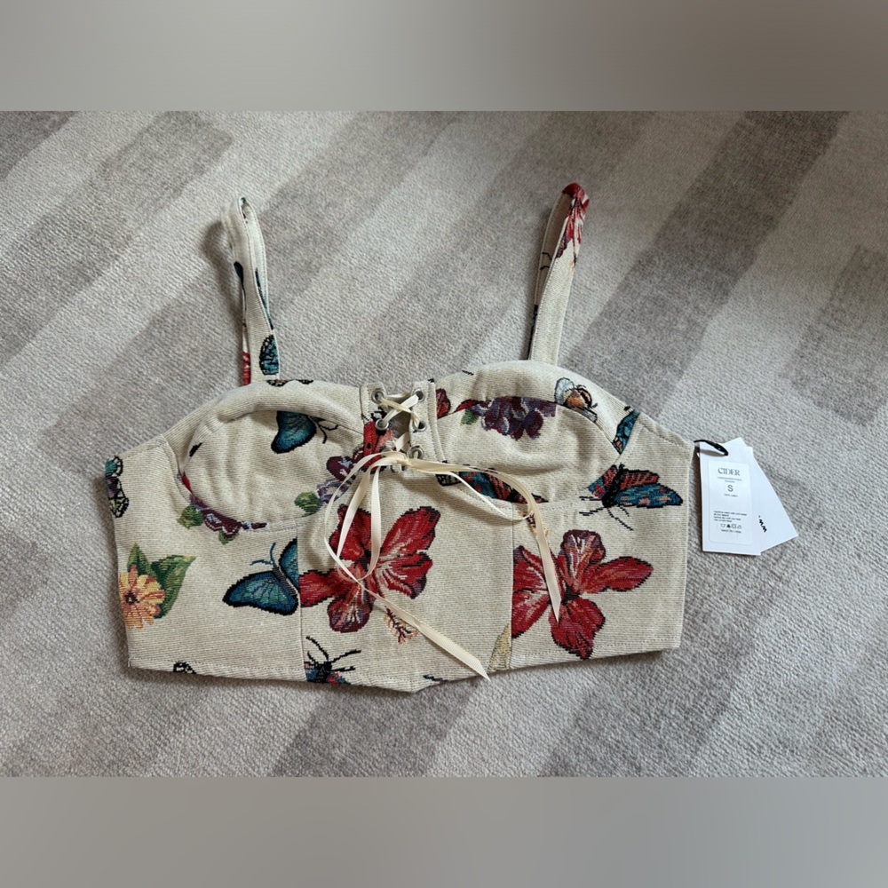 Cider Women’s Butterfly Floral Lace Up Corset NWT (Size S)